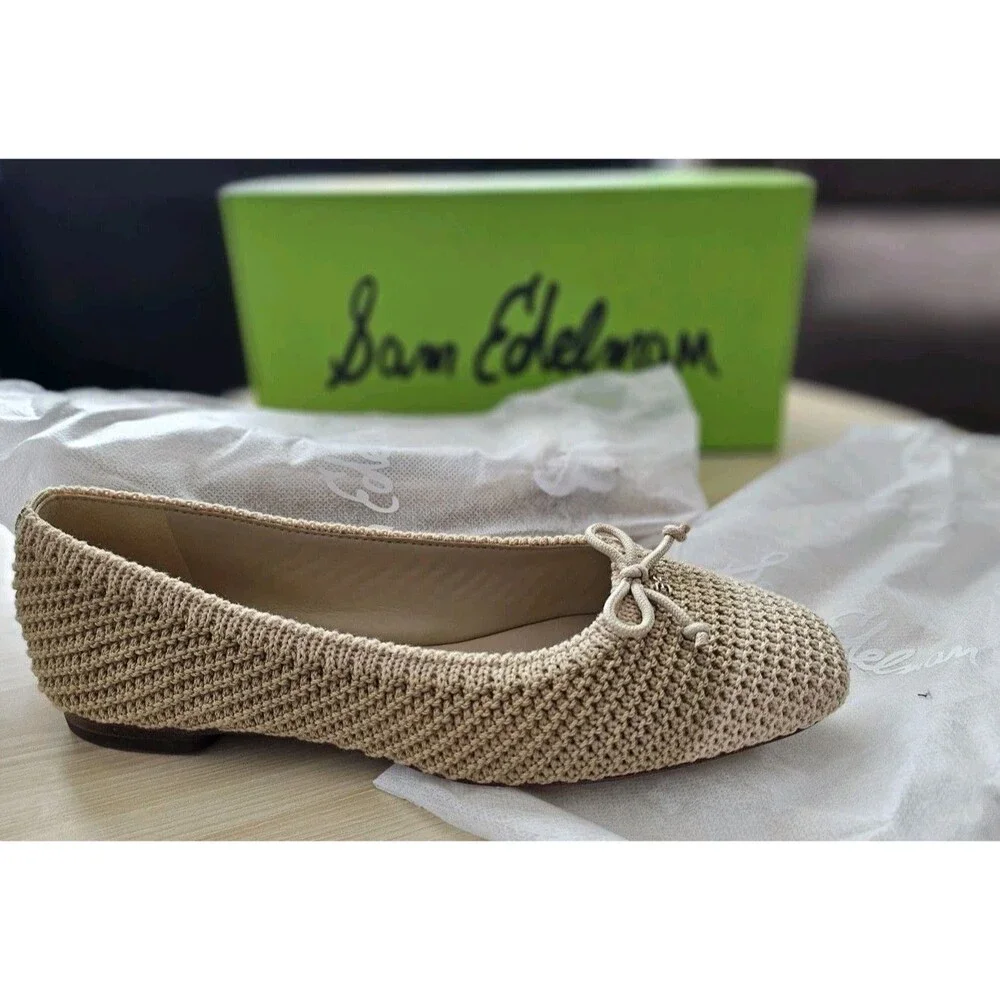 Sam Edelman Rochet Kni Ballrt Beige Women's Flat Shoes Size 8.5